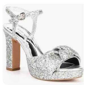 kate spade Silver Glitter Knotted Ankle Strap Block Heels